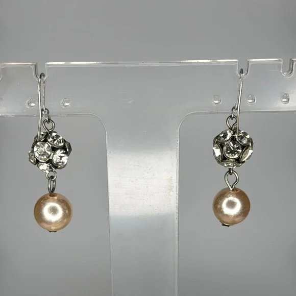 Classic Silver and Cream Pearl Earrings with Crystal Accents - Picture 3 of 3